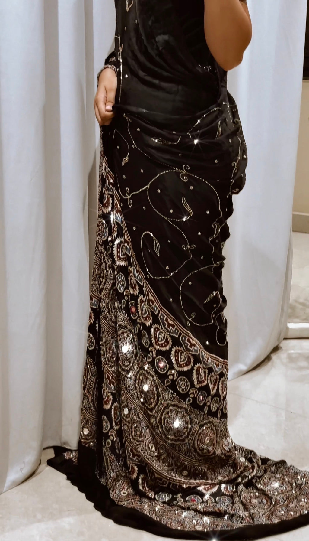 Aaina - Designer Ajrakh Handworked Saree
