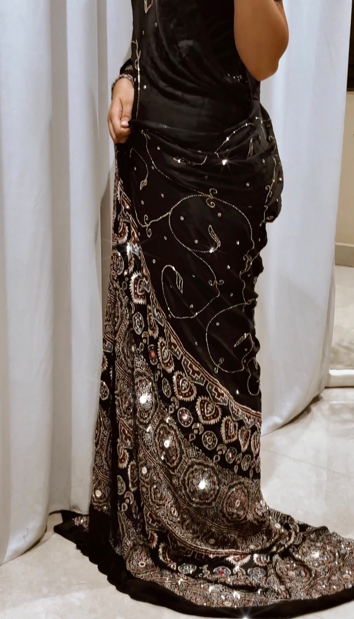 Aaina - Designer Ajrakh Handworked Saree