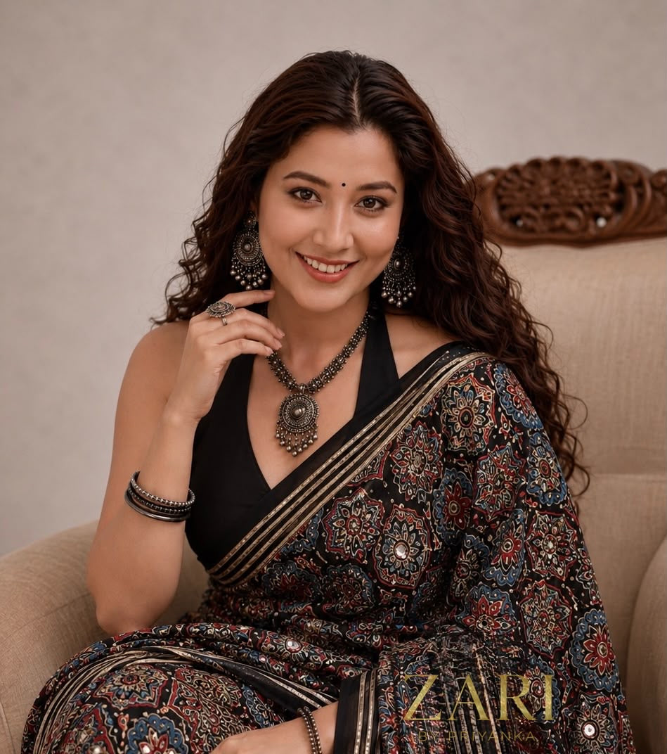 Zeba | Handcrafted Ajrakh Couture Saree