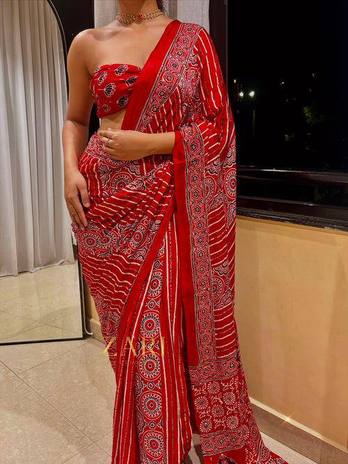 Apoorva | Handcrafted Ajrakh Couture Saree [Ready to Dispatch]