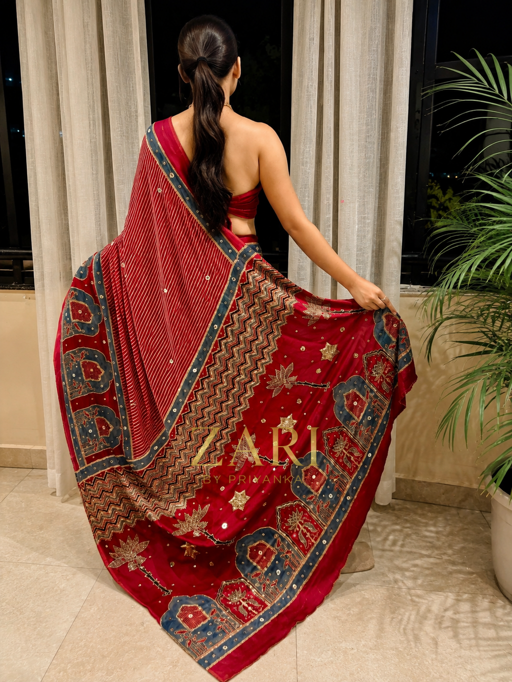 Naksha | Handcrafted Ajrakh Couture Saree