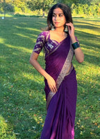 Tanvi - Viscose Chinon Silk Saree & Embroidered Blouse