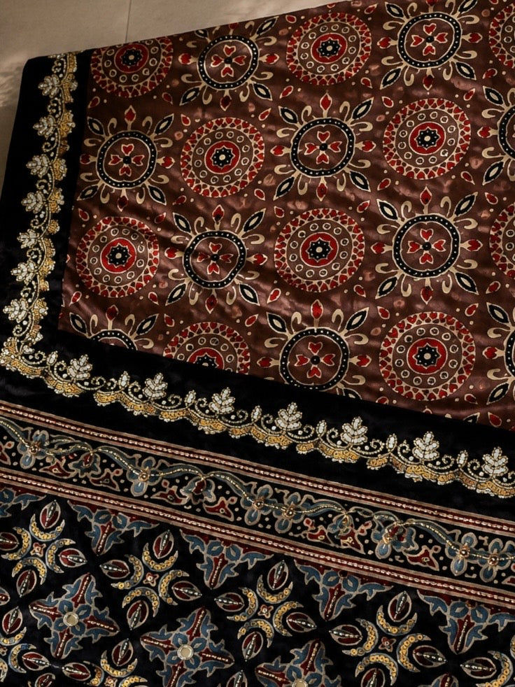 Twinkle | Handcrafted Ajrakh Couture Saree [Ready to dispatch]