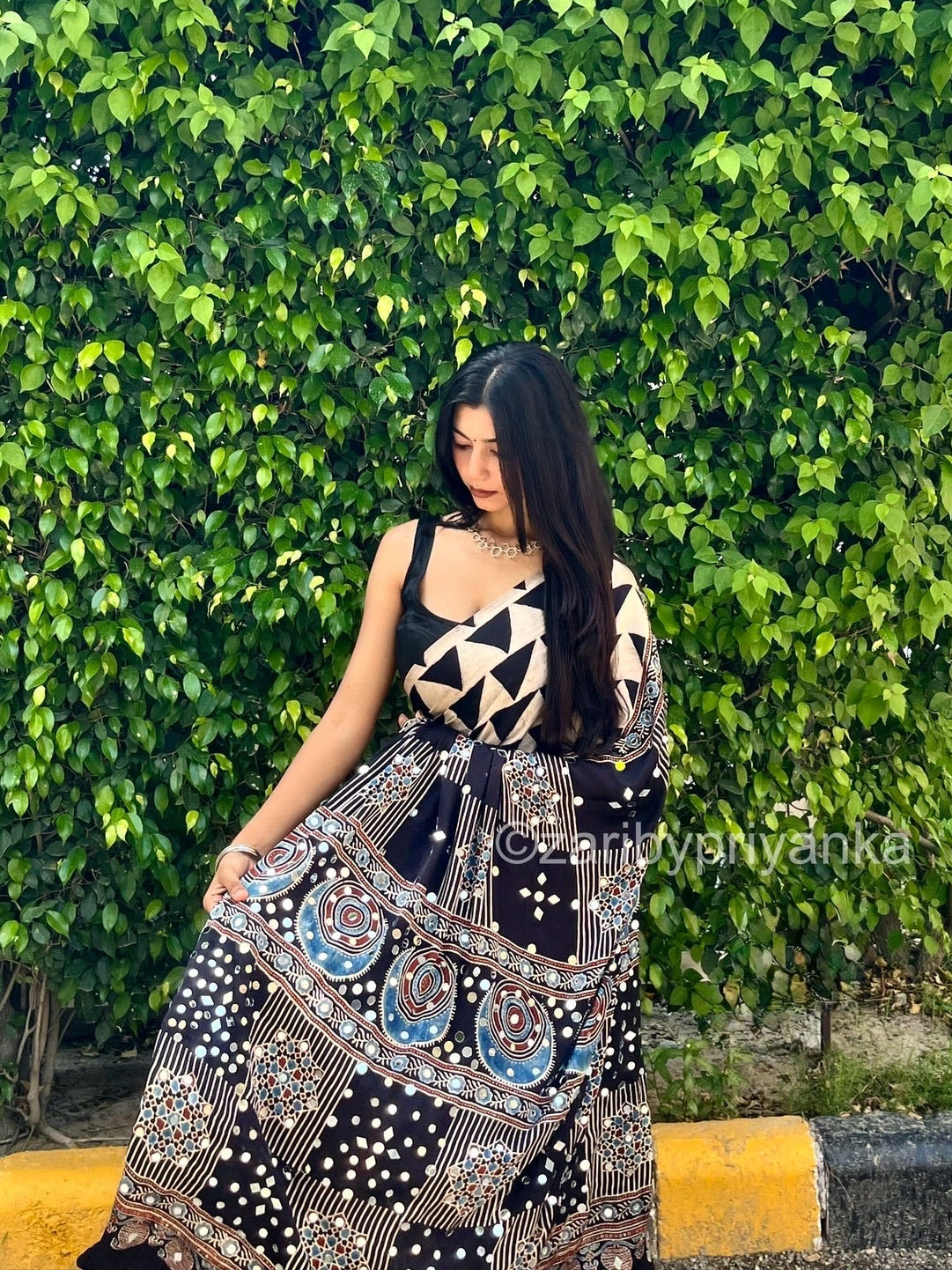 Tanima - Pure Modal Ajrakh Mirror work saree