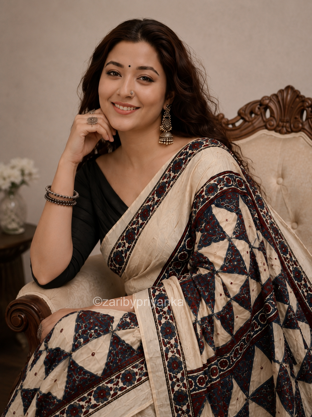 Heeriya - Designer Ajrakh Handworked Saree