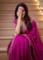 Aari - Rani Pink soft tissue saree