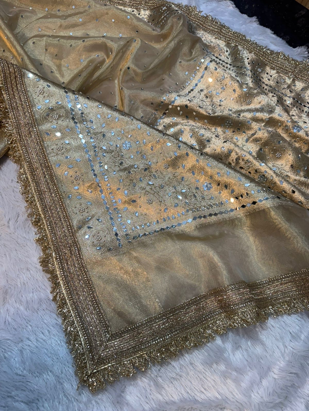 Teja - Glass Tissue Silk Saree with Handwork