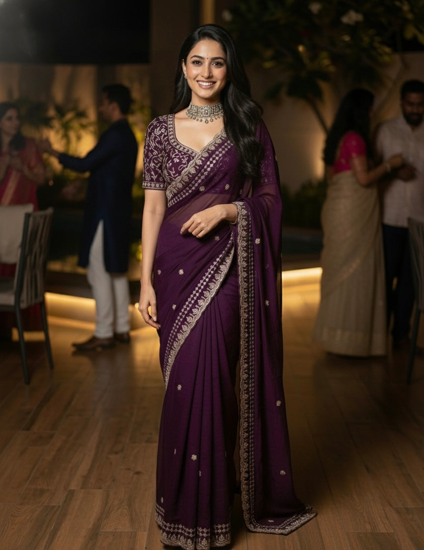 Jinal - Designer Crepe Silk Saree