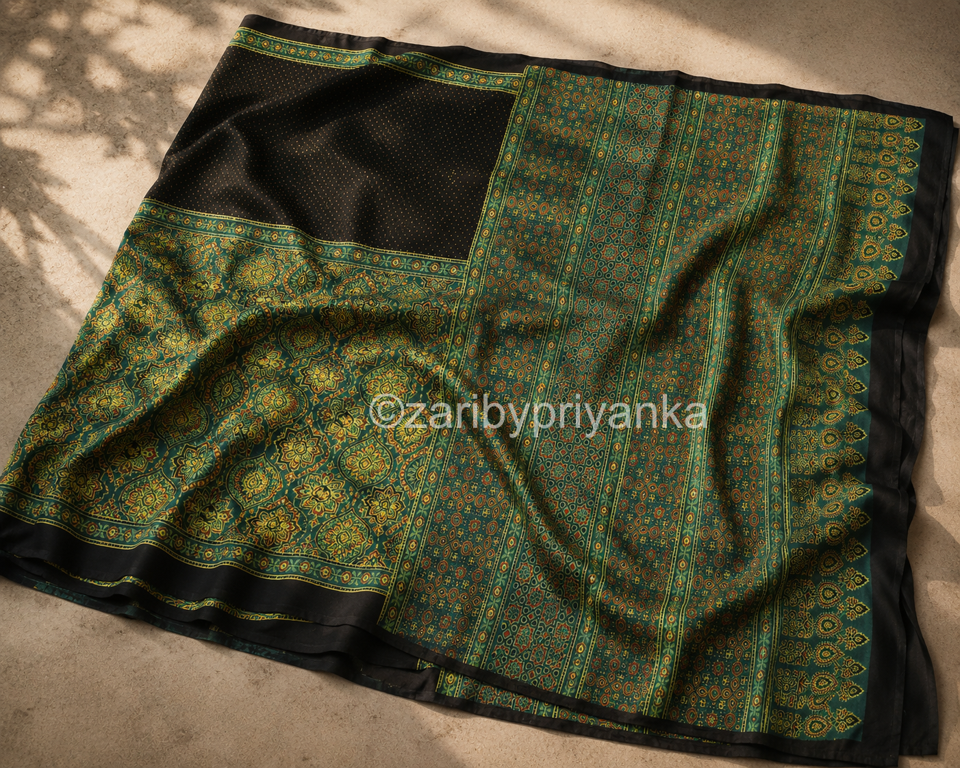 Tanara - Designer Pure Modal Ajrakh Mirror saree