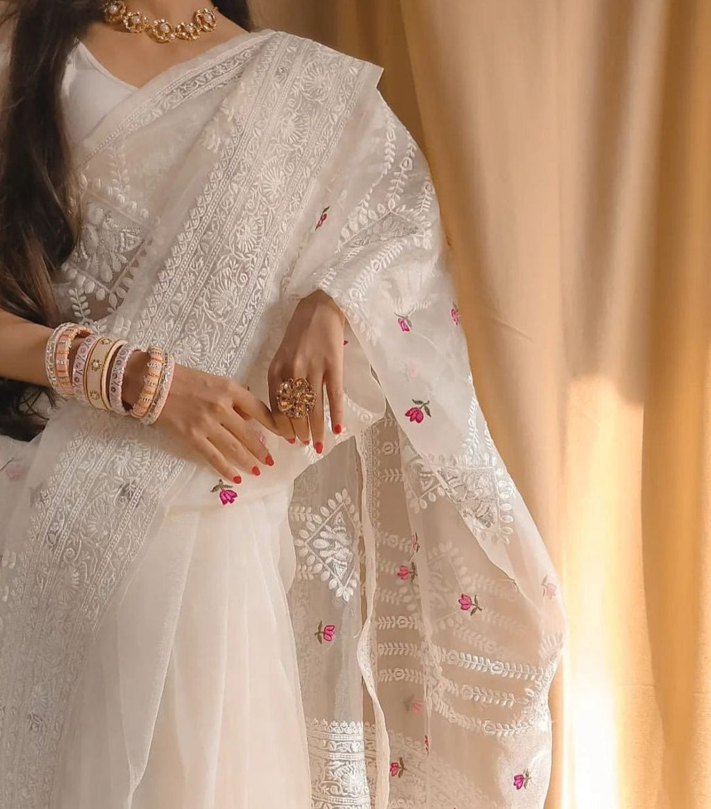 Ankita - Soft Organza Saree with Floral Embroidery