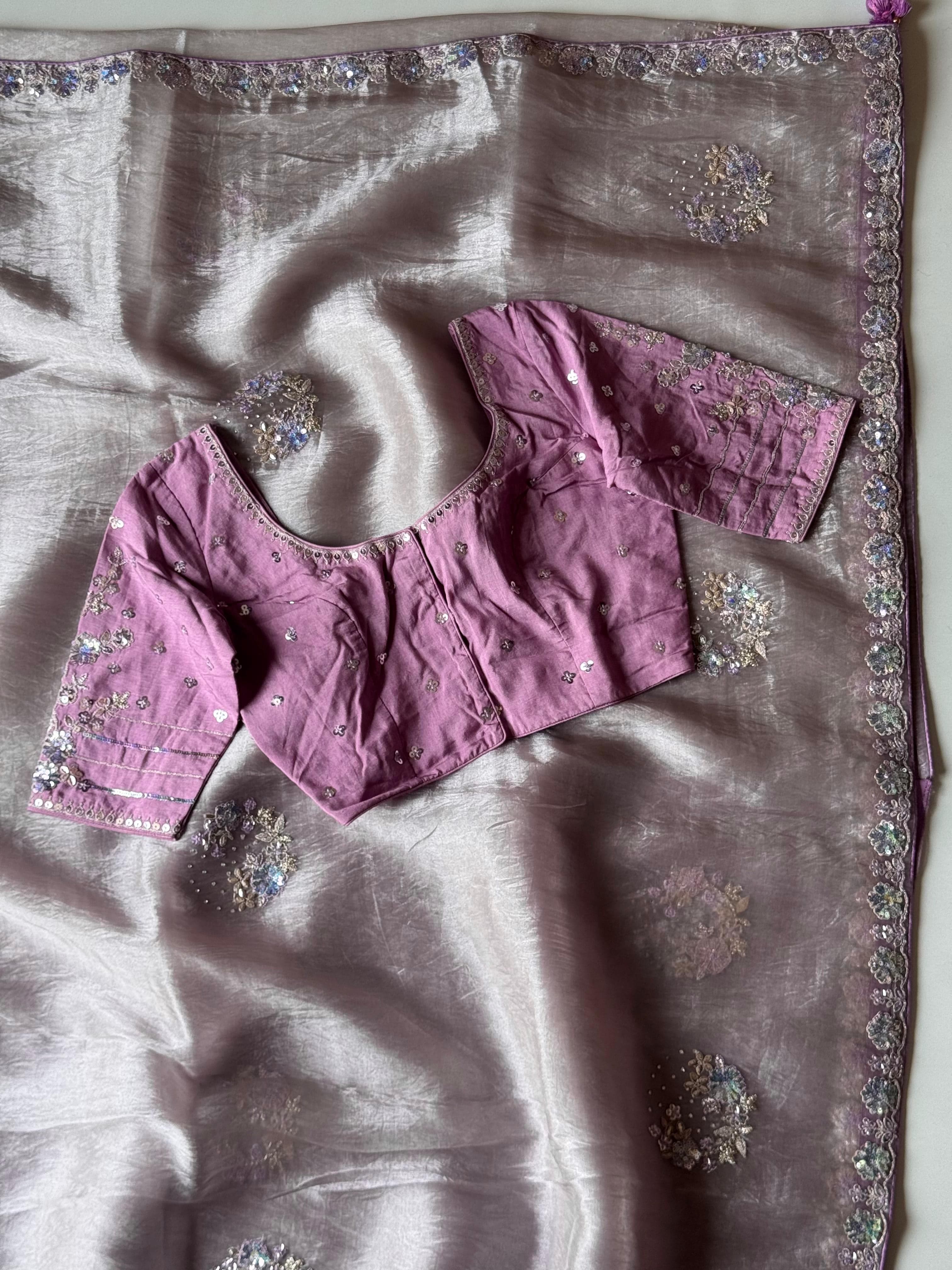 Mira - Premium Organza Silk Saree with Multicolour Sequins & Designer Blouse