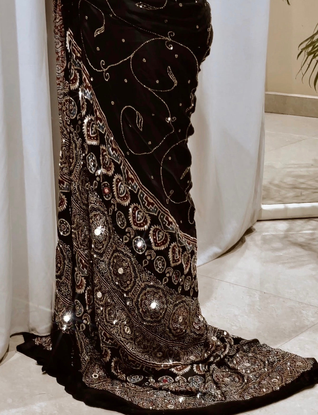 Aaina - Designer Ajrakh Handworked Saree