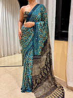 Radha | Handcrafted Ajrakh Couture Saree [Ready to Dispatch]