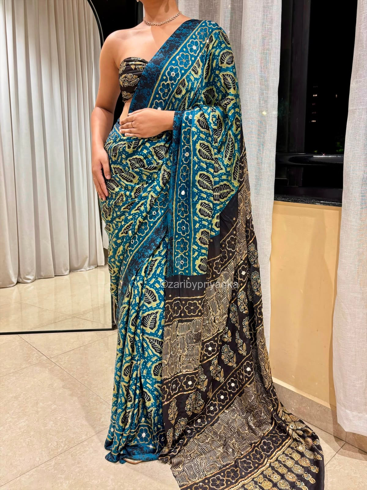 Radha | Handcrafted Ajrakh Couture Saree [Ready to Dispatch]