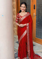 Tanvi - Viscose Chinon Silk Saree & Embroidered Blouse