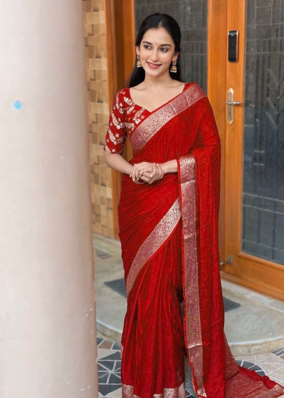 Tanvi - Viscose Chinon Silk Saree & Embroidered Blouse