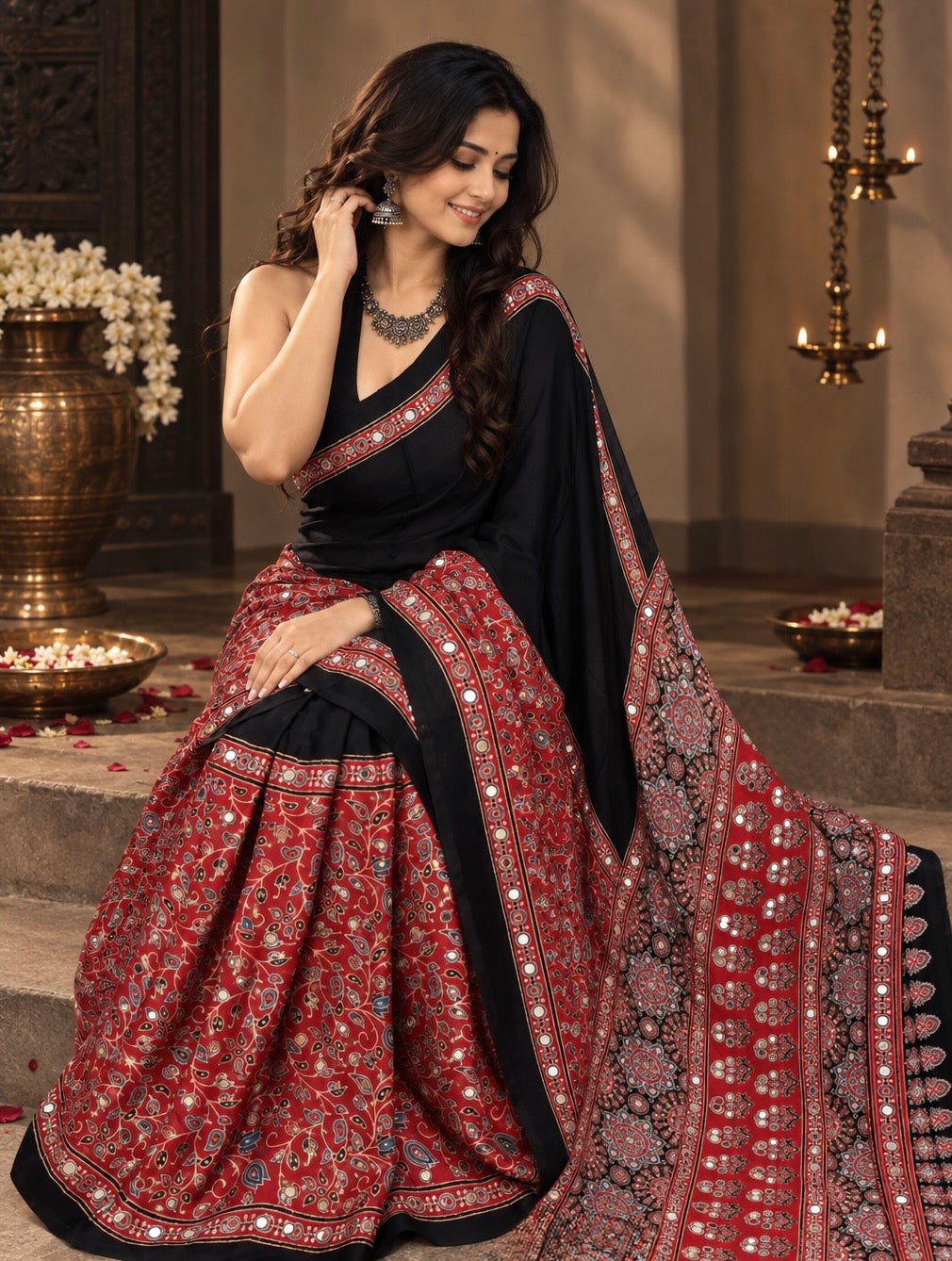 Tasha -Pure Modal silk Mirror work Saree