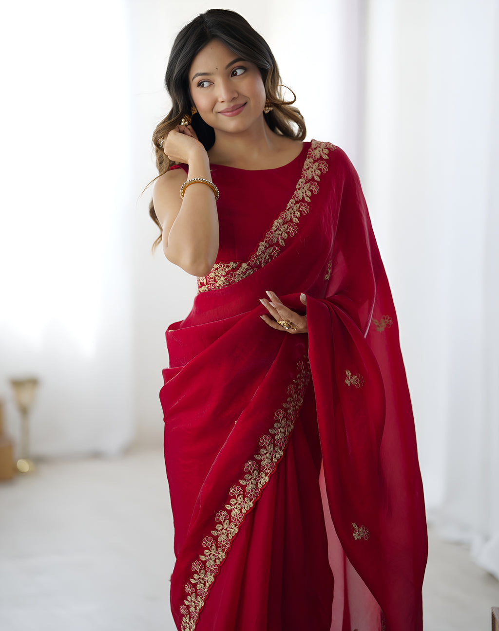 Polki - Crepe Satin silk saree