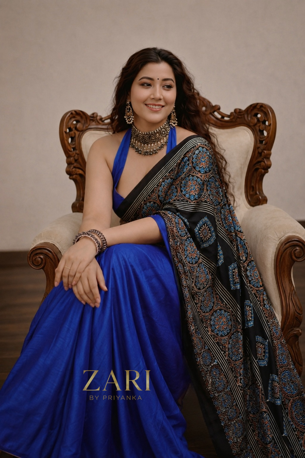 Leena - Pure Modal Ajrakh Fusion saree