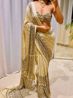Vamika | Designer Handcrafted Ajrakh Saree - Zari by Priyanka