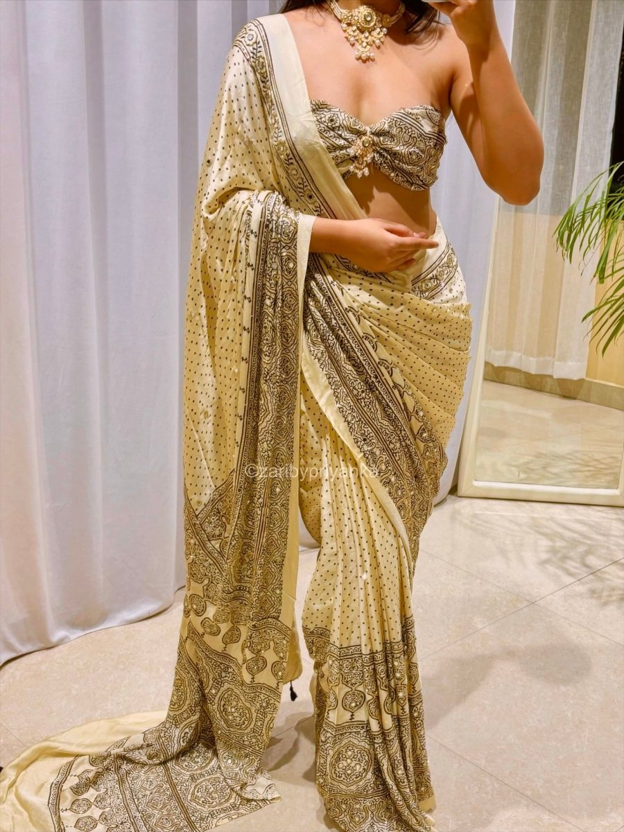 Vamika | Designer Handcrafted Ajrakh Saree - Zari by Priyanka