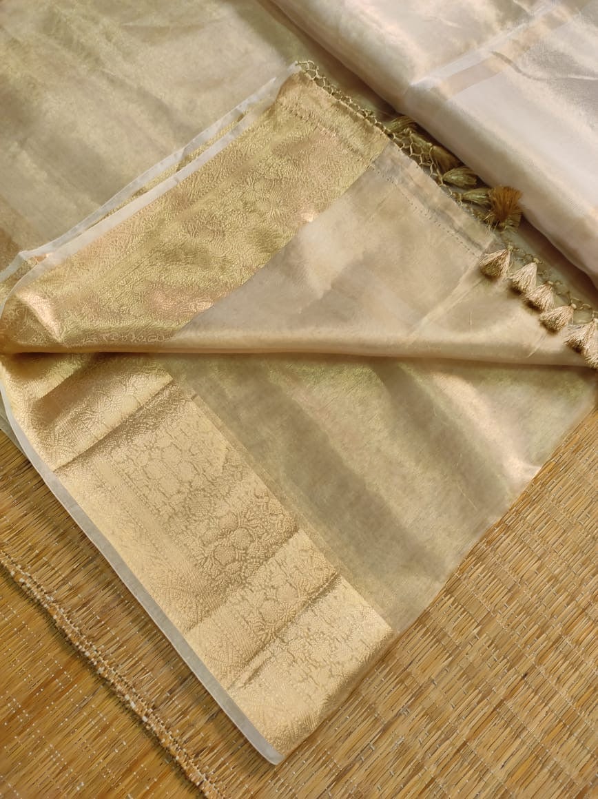 Atwa - Pure Tissue Organza Silk Plain Saree with Special Tassels