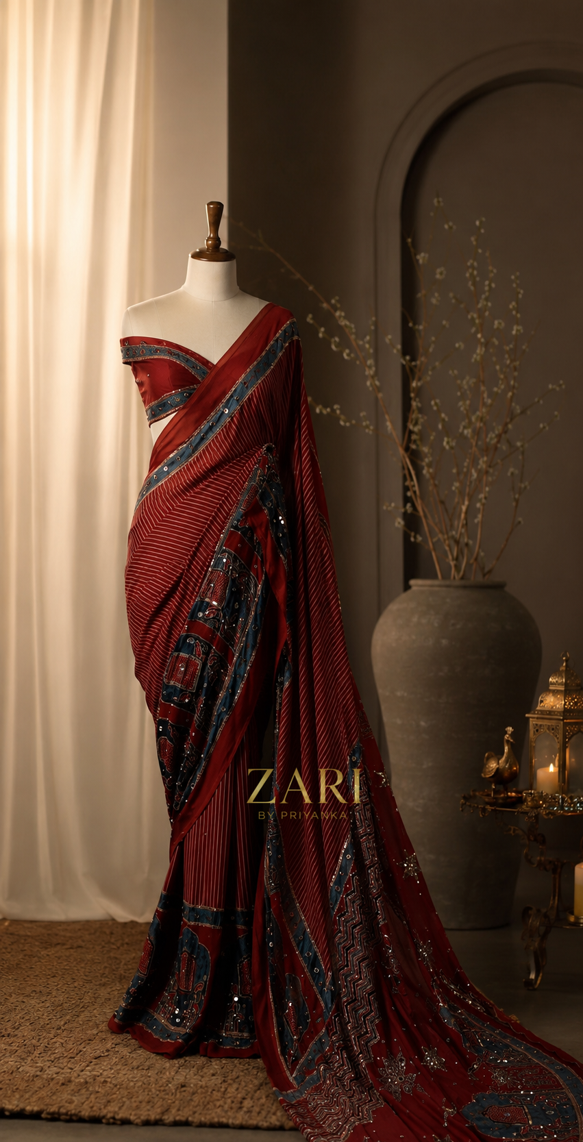 Naksha | Handcrafted Ajrakh Couture Saree