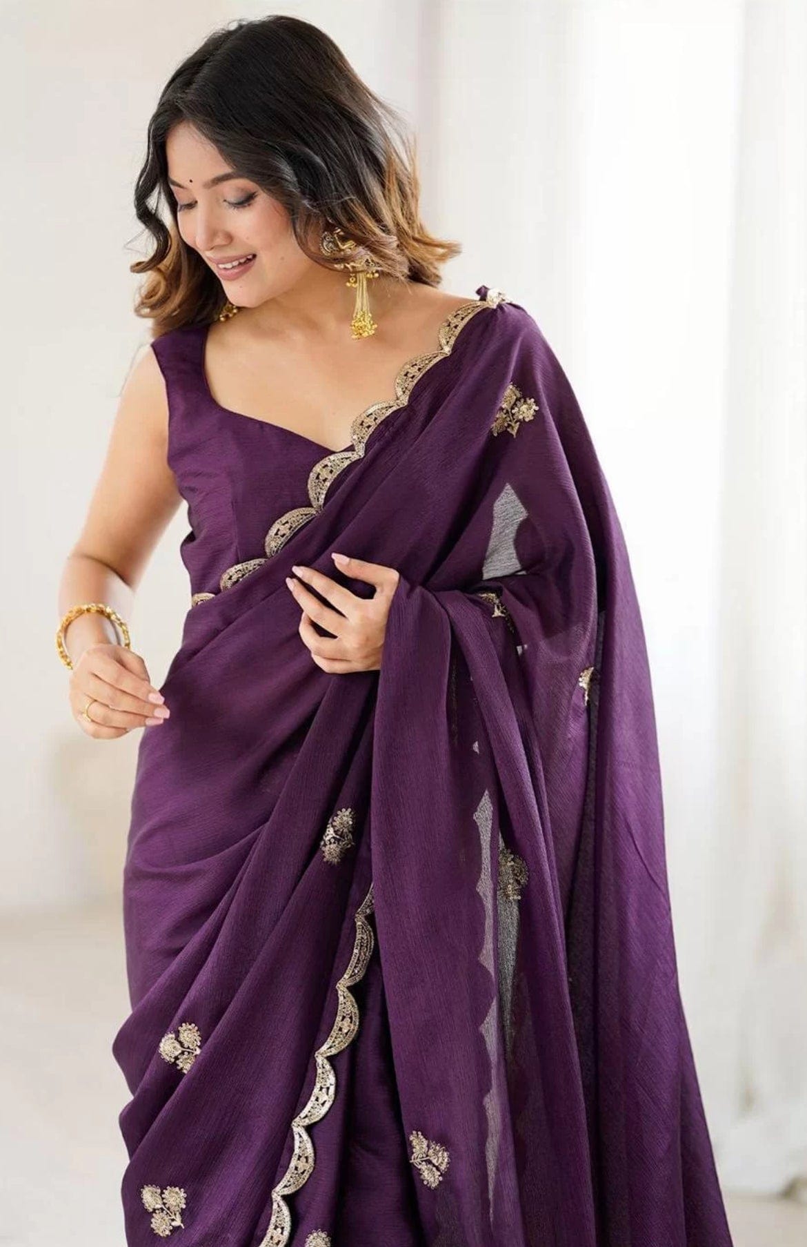 Arti - Soft Chiffon Sequins Saree