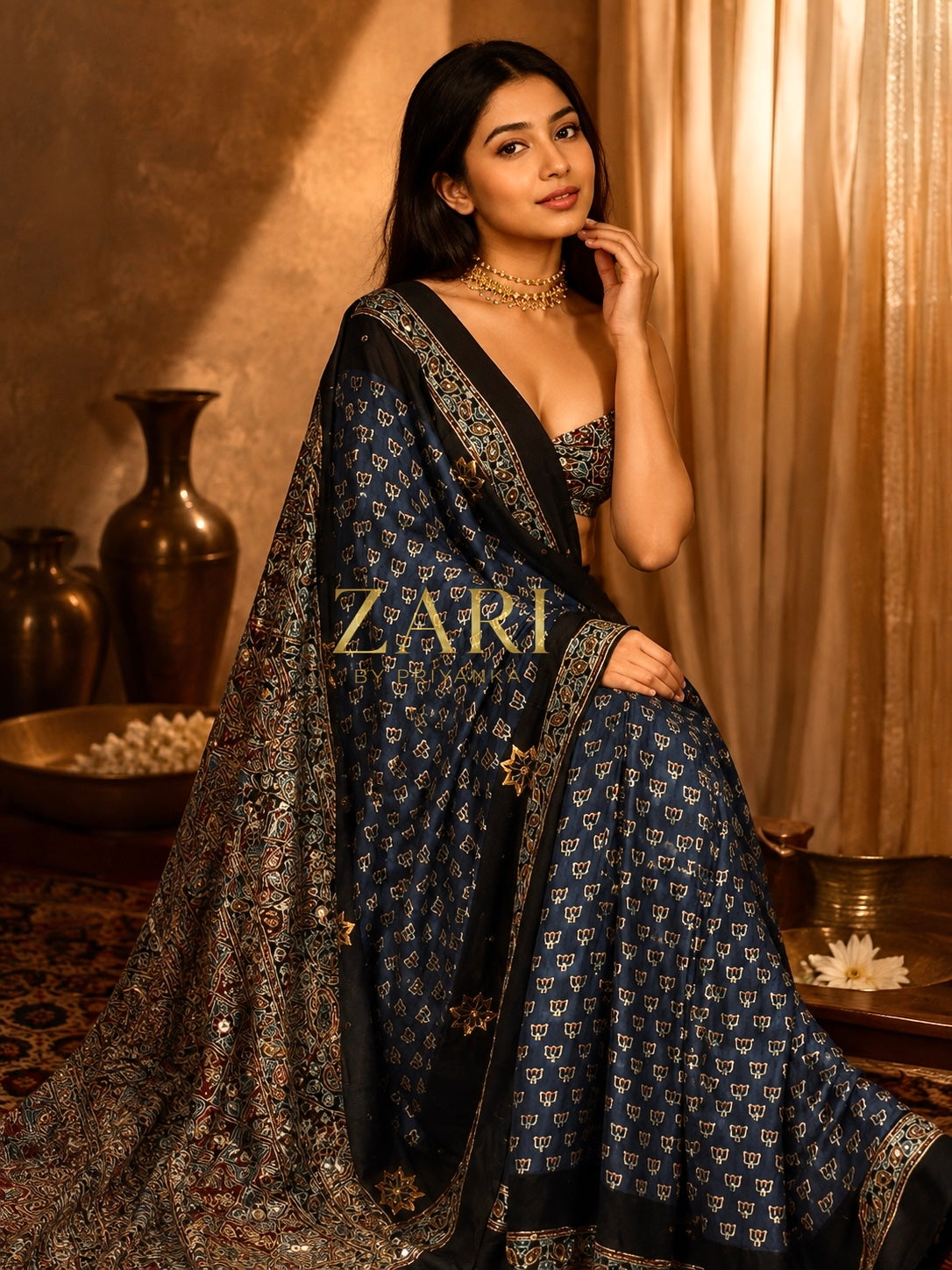 Raksha | Handcrafted Ajrakh Couture Saree [Dispatch from September 15th]