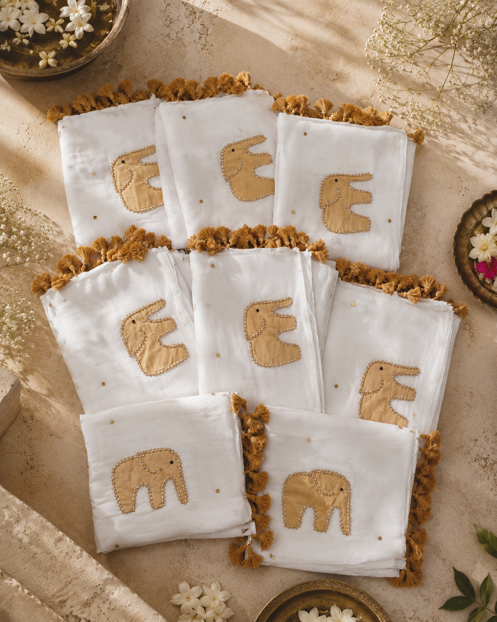 Malvika - Mul mul Cotton Saree embroidered elephant motifs