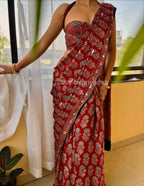 Minali - Pure Modal Ajrakh Mirror work saree