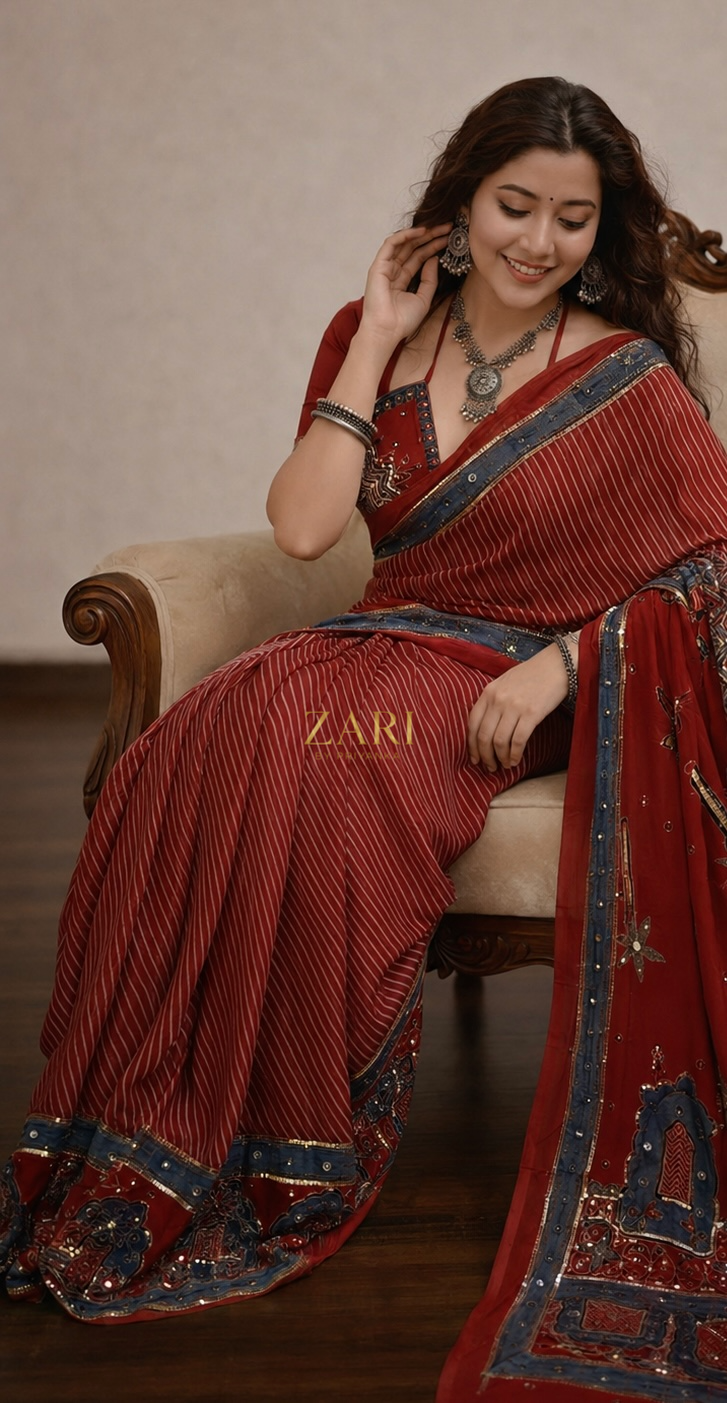 Naksha | Handcrafted Ajrakh Couture Saree