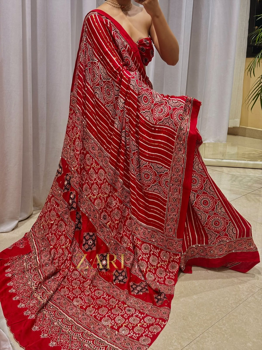 Apoorva | Handcrafted Ajrakh Couture Saree