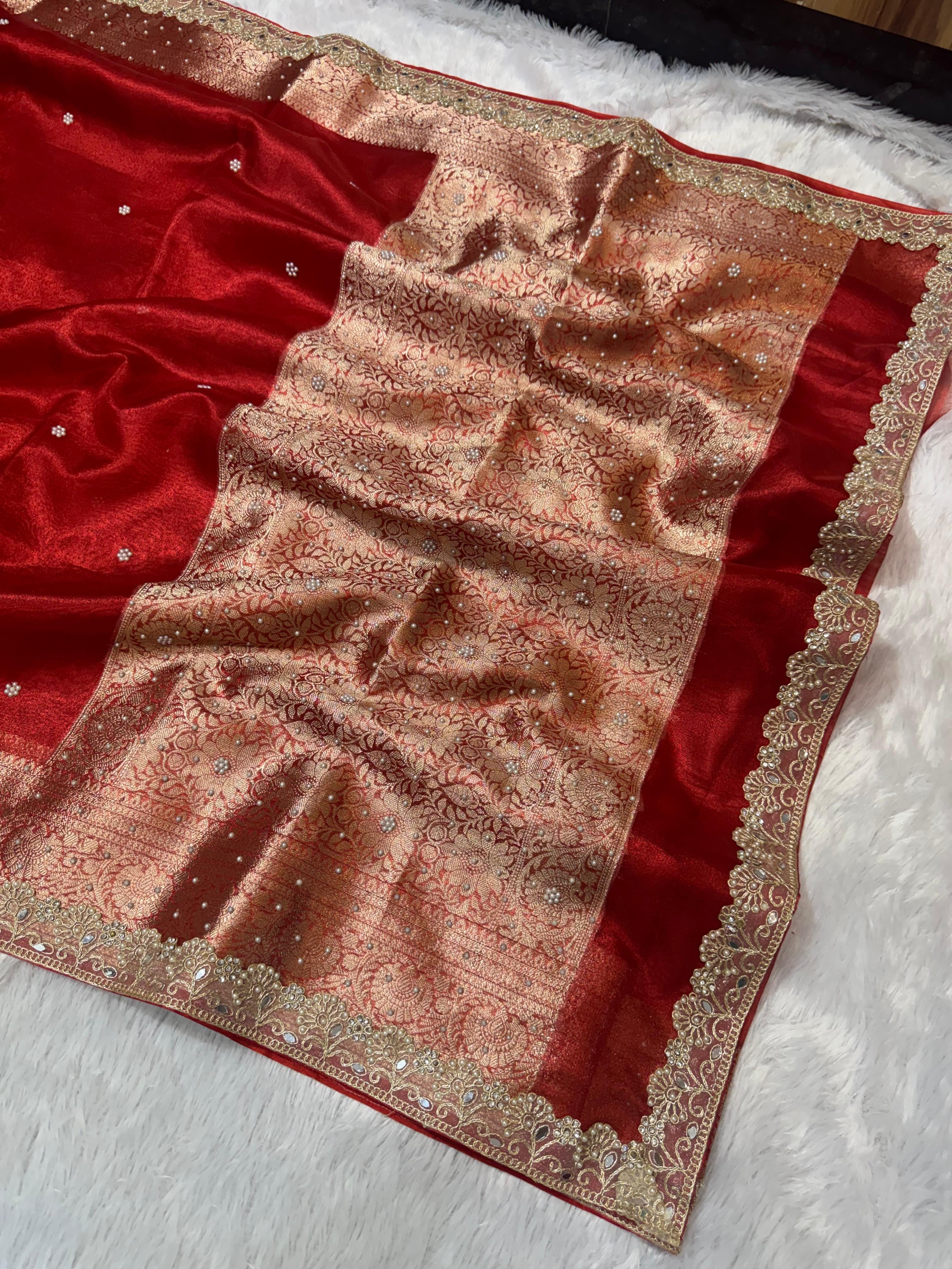 Shehnaz - Maharani Glass Tissue Silk Saree with Handwork