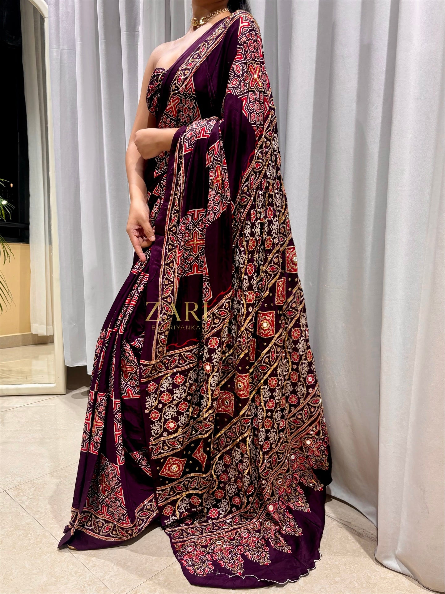 Zora | Handcrafted Ajrakh Couture Saree