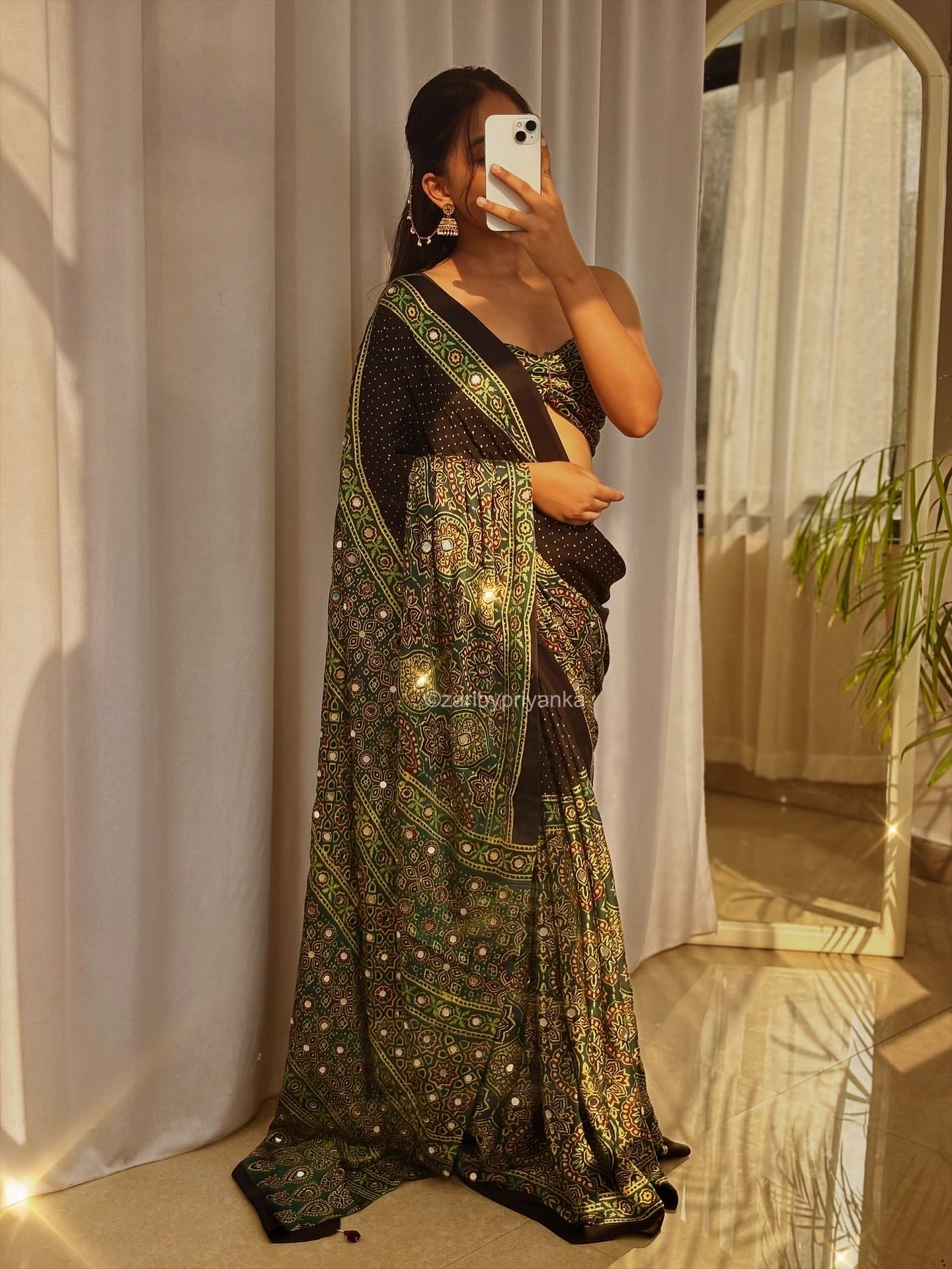 Tanara - Designer Pure Modal Ajrakh Mirror saree