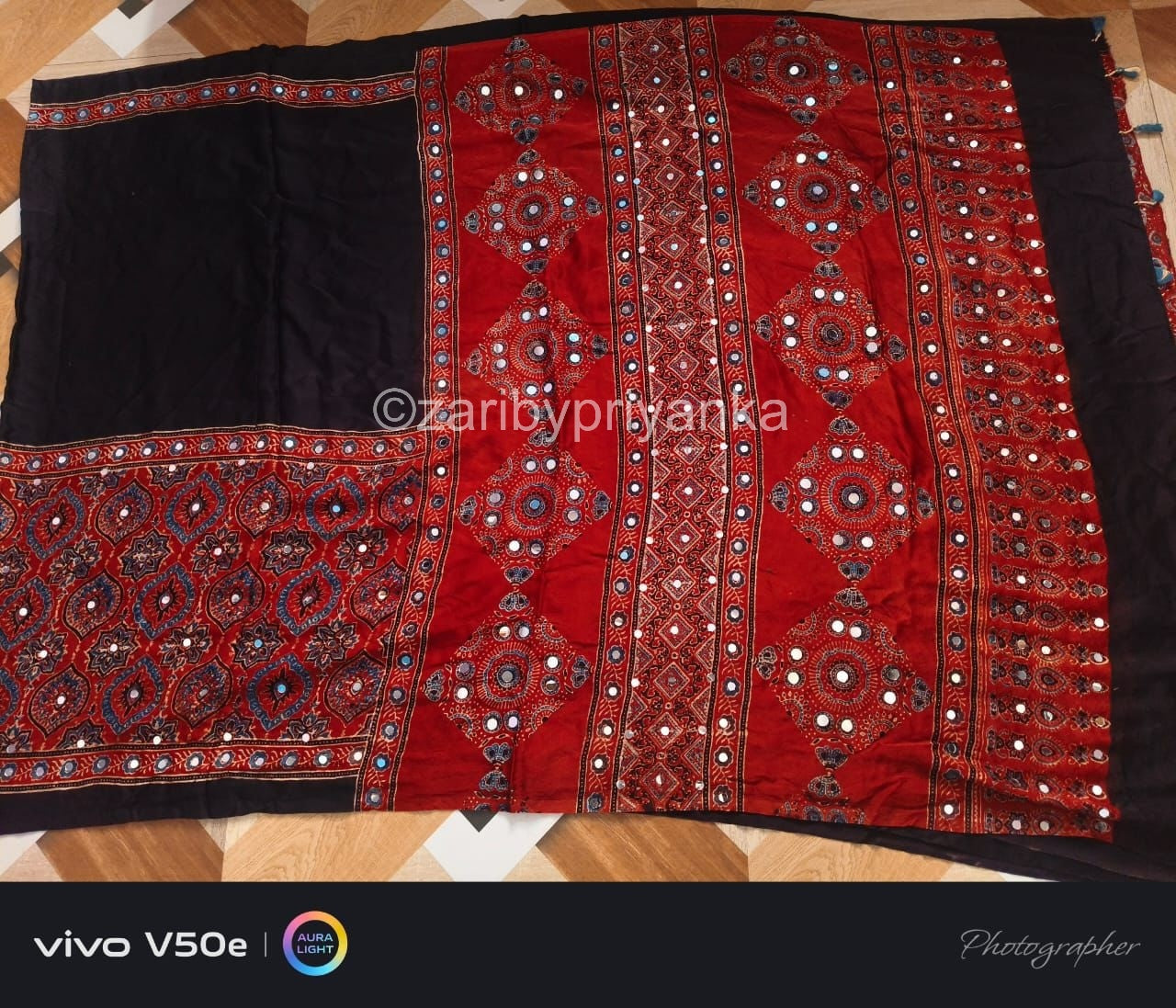Trisha -  Designer Pure Modal Ajrakh Mirror saree