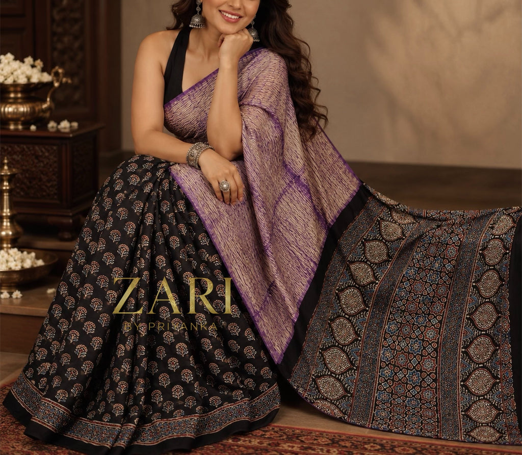 Aditi - Pure Shibori Modal Ajrakh saree