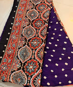 Kumkum | Purple Handcrafted Ajrakh Bandhej Couture Saree [Ready to dispatch]