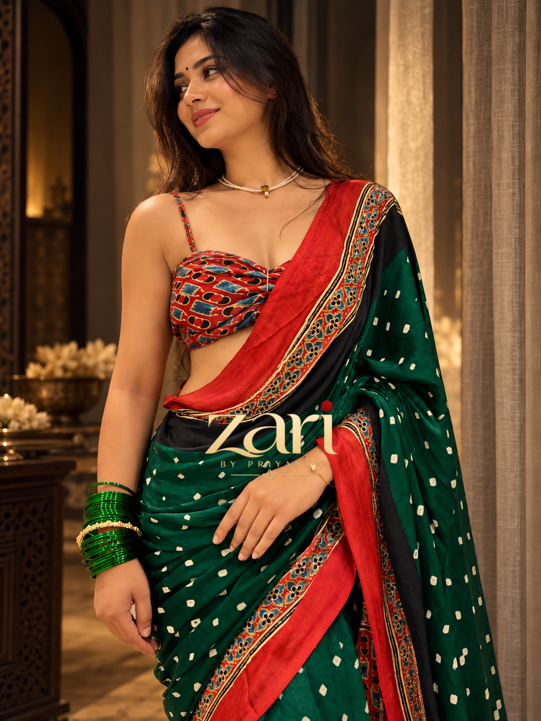 Apsara | Handcrafted Ajrakh Bandhej Couture Saree