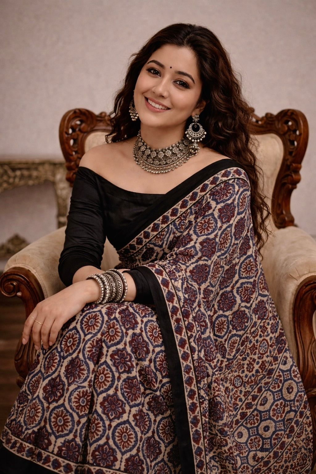 Misha - Pure Modal Ajrakh Mirror work saree