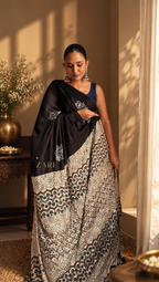 Diva | Handcrafted Ajrakh Couture Saree [Ready to Dispatch]