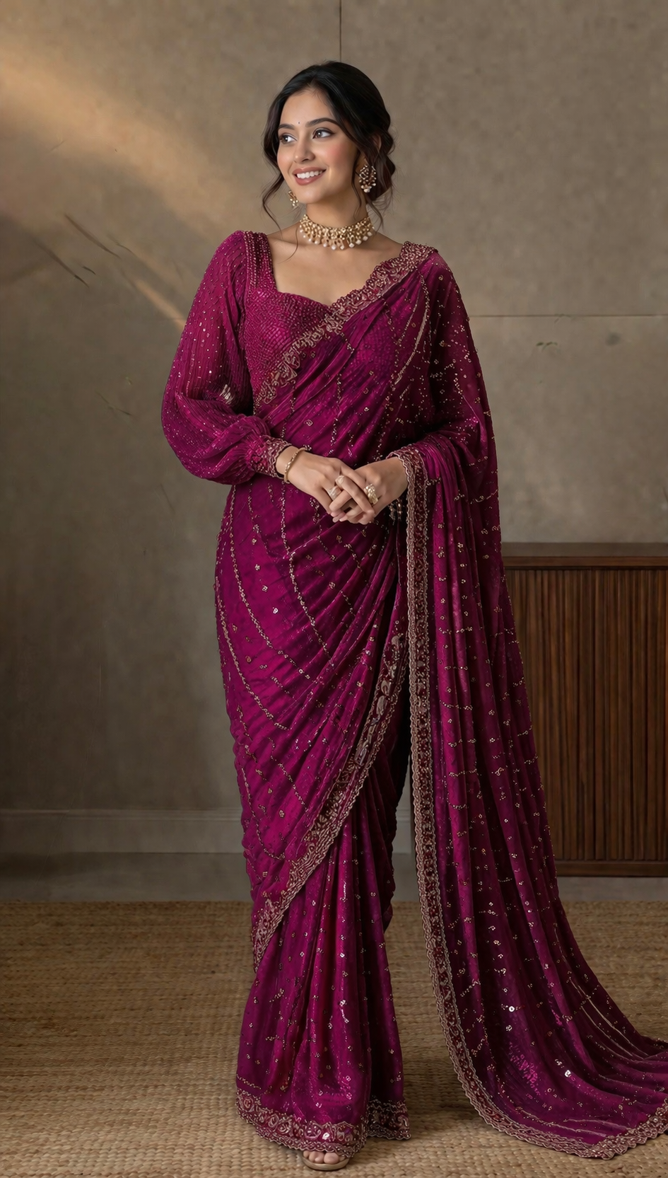 Nathana - Hand-Embellished Crepe Silk Saree