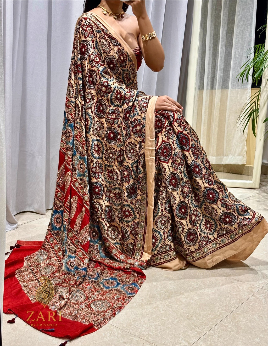 Zalak | Handcrafted Ajrakh Couture Saree