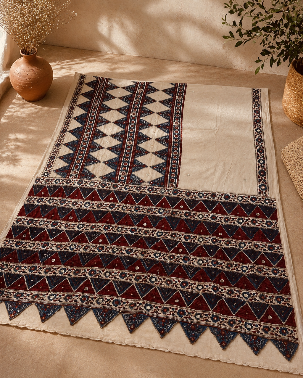 Heeriya - Designer Ajrakh Handworked Saree