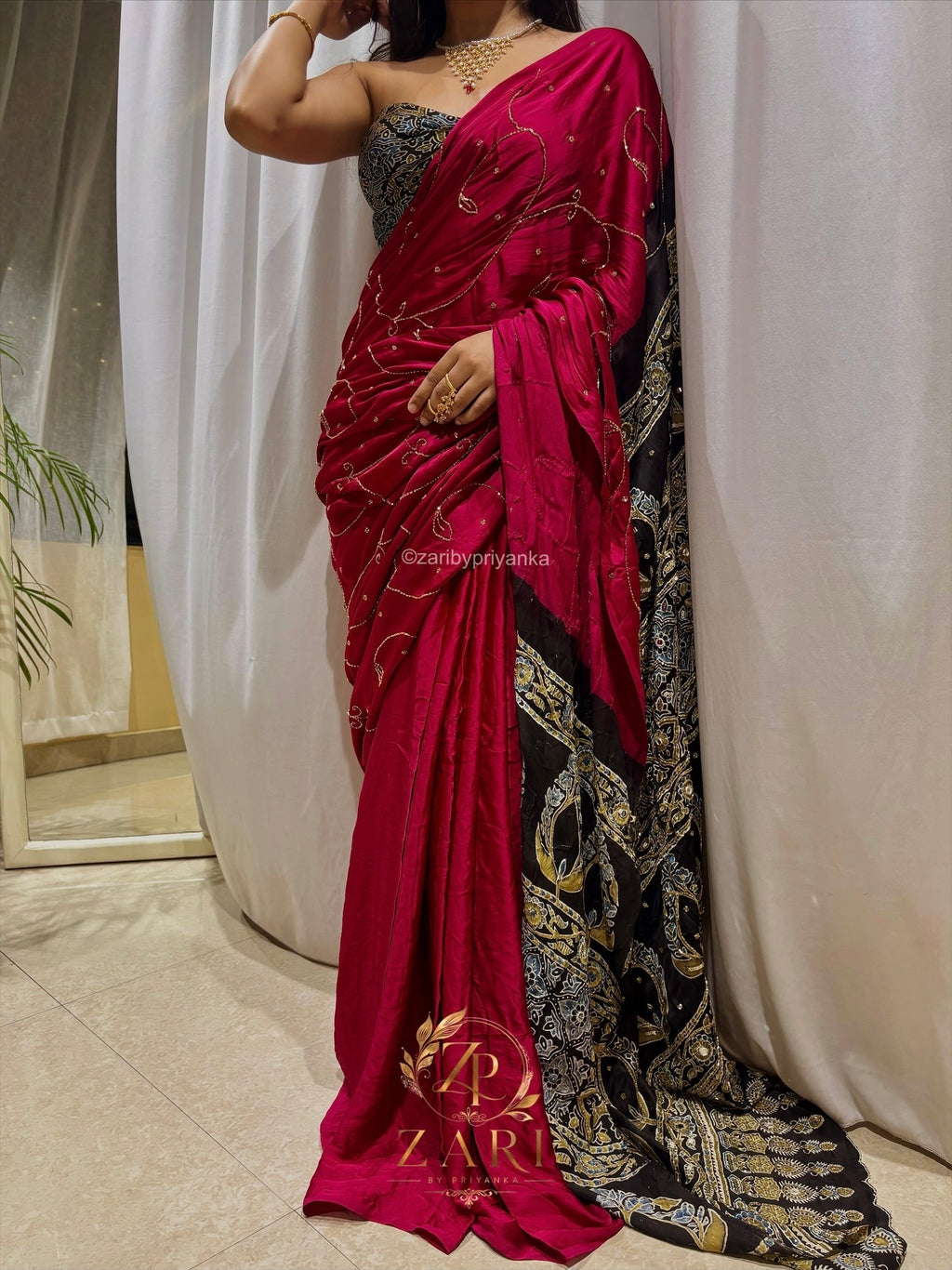 Jannat - Designer Ajrakh Handworked Saree