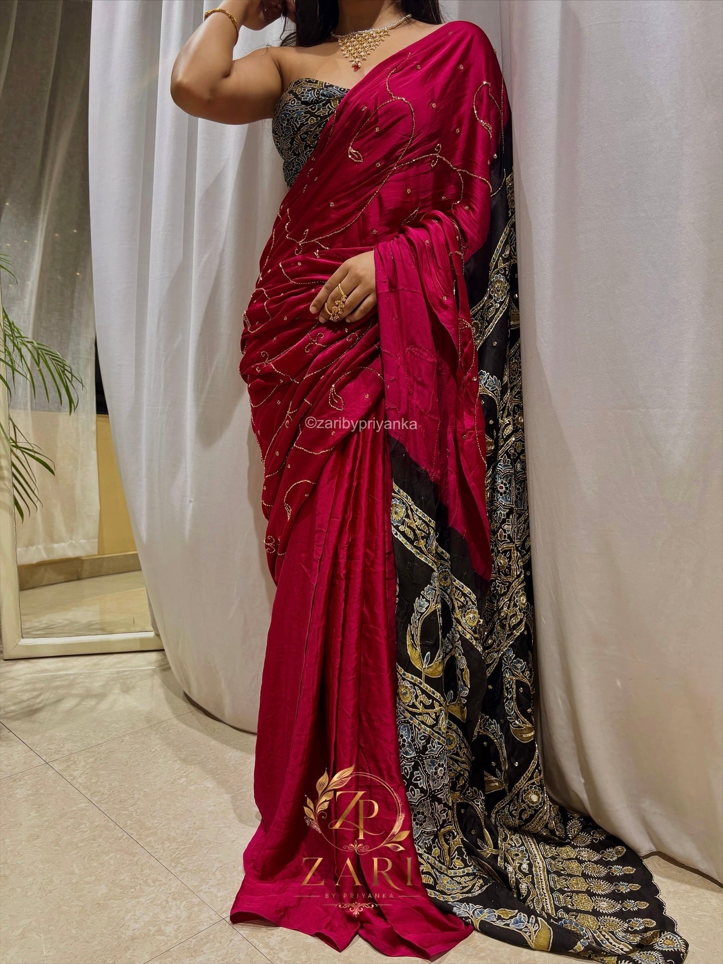 Jannat - Designer Ajrakh Handworked Saree