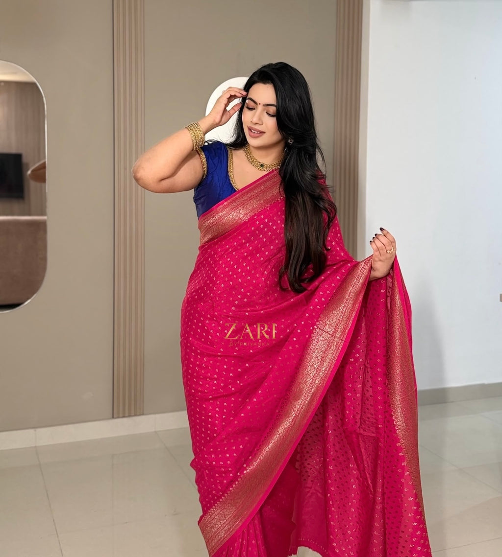 Shree-Pure Khaddi Crepe Chiffon Saree