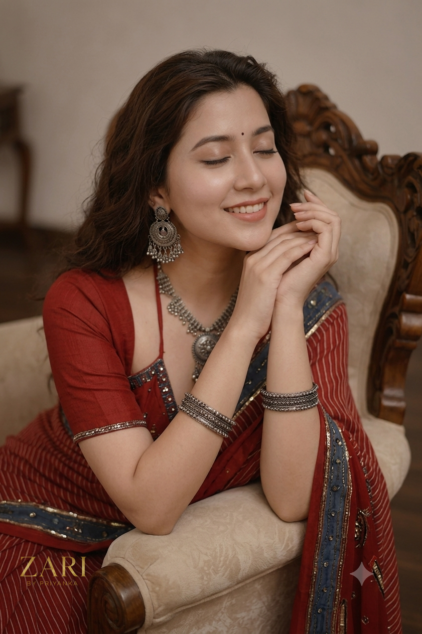 Naksha | Handcrafted Ajrakh Couture Saree