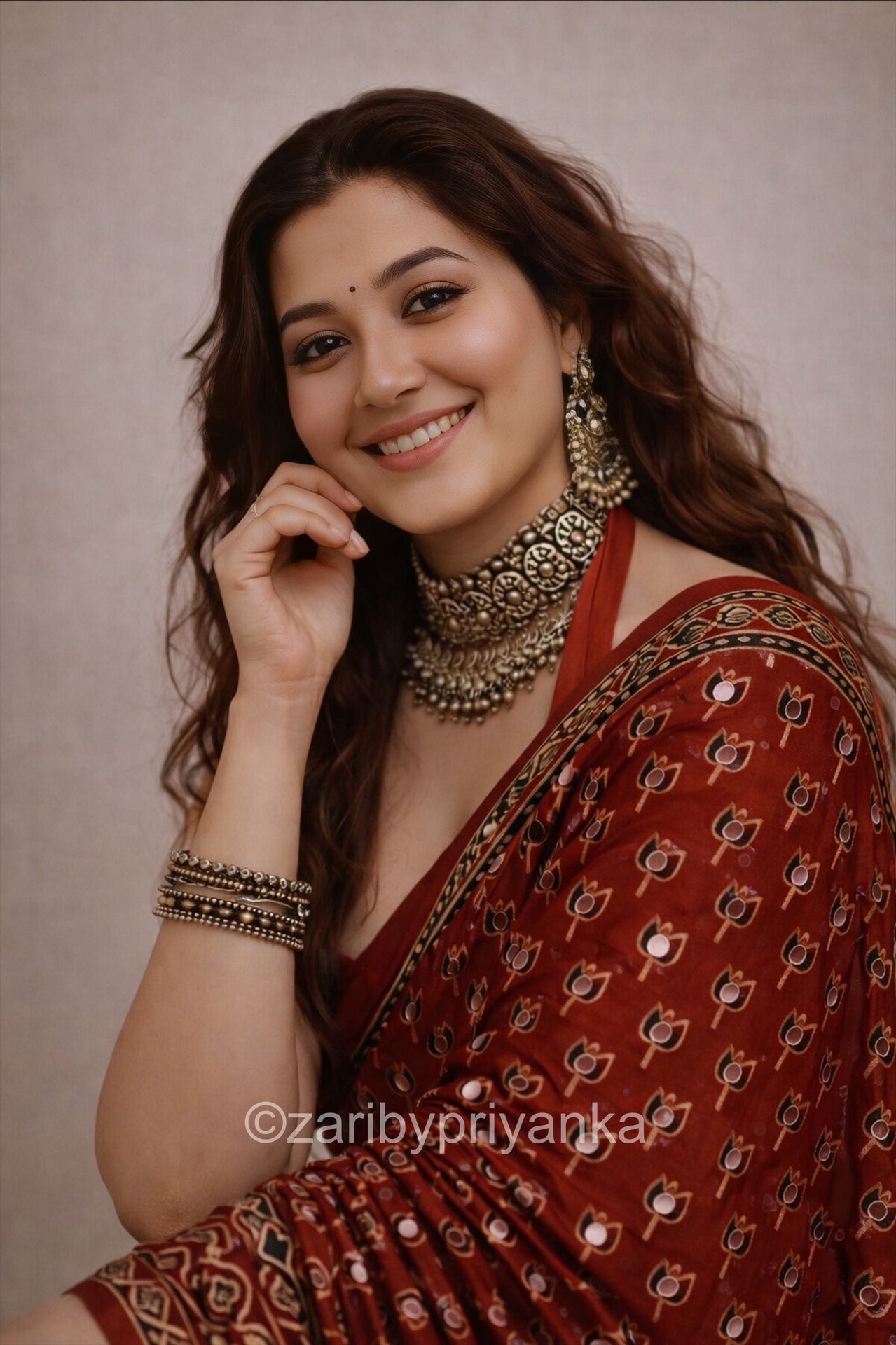 Tulsi -  Designer Pure Modal Ajrakh Mirror saree